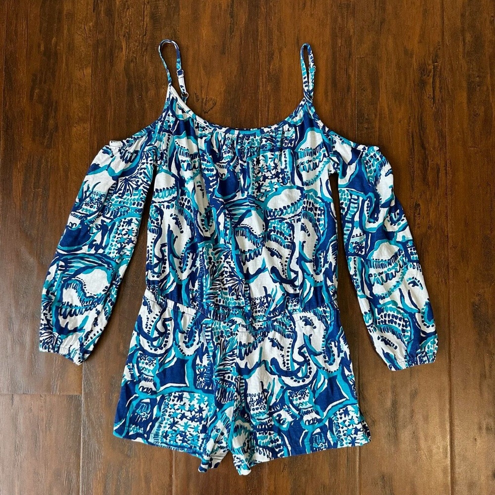 LILLY PULITZER Girls Keep On Trunkin' Elephant Romper in Blue